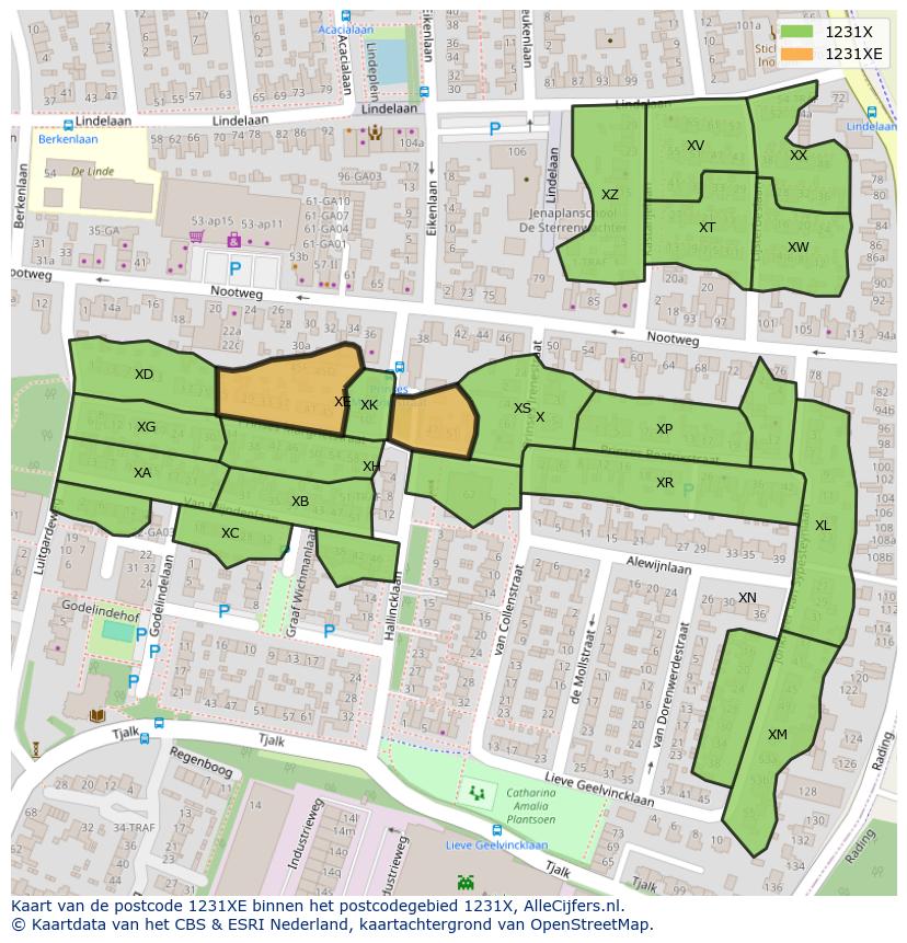 Afbeelding van het postcodegebied 1231 XE op de kaart.
