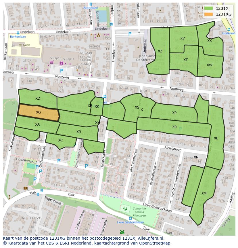 Afbeelding van het postcodegebied 1231 XG op de kaart.