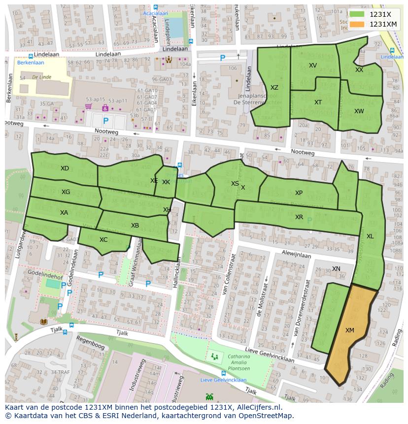 Afbeelding van het postcodegebied 1231 XM op de kaart.