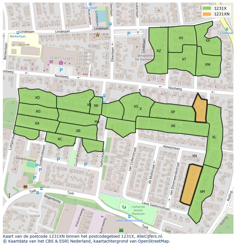 Afbeelding van het postcodegebied 1231 XN op de kaart.