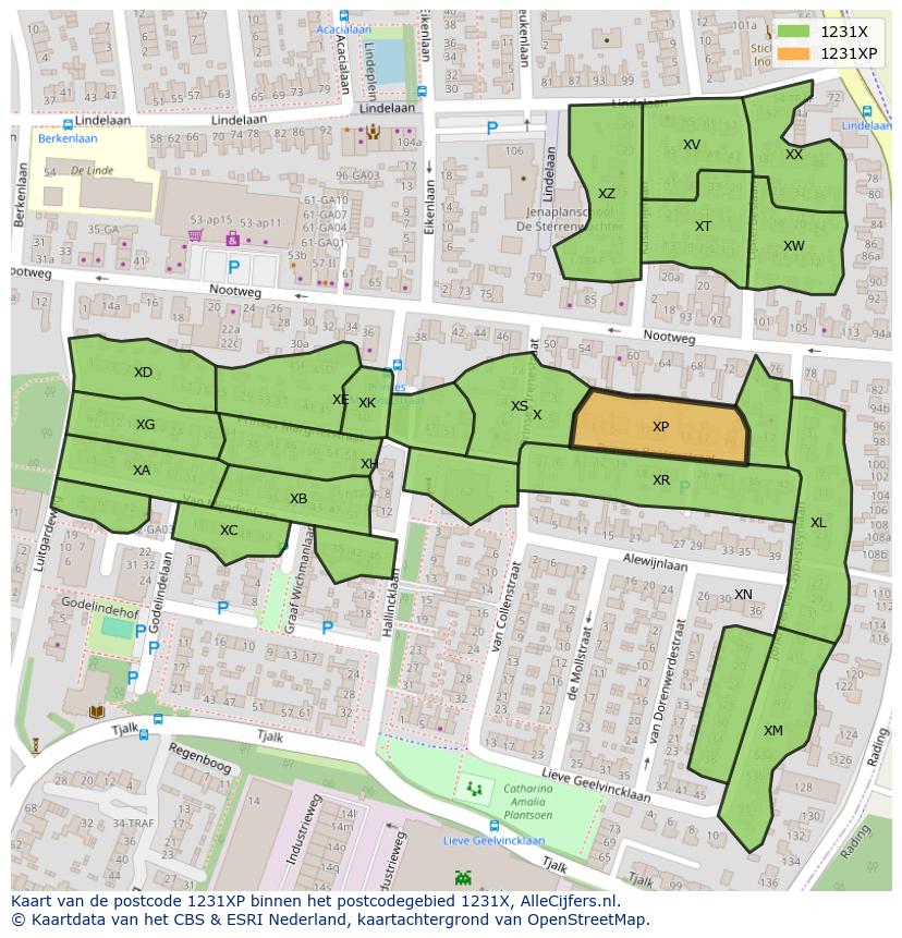 Afbeelding van het postcodegebied 1231 XP op de kaart.