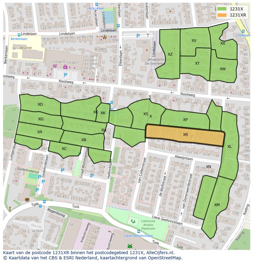 Afbeelding van het postcodegebied 1231 XR op de kaart.