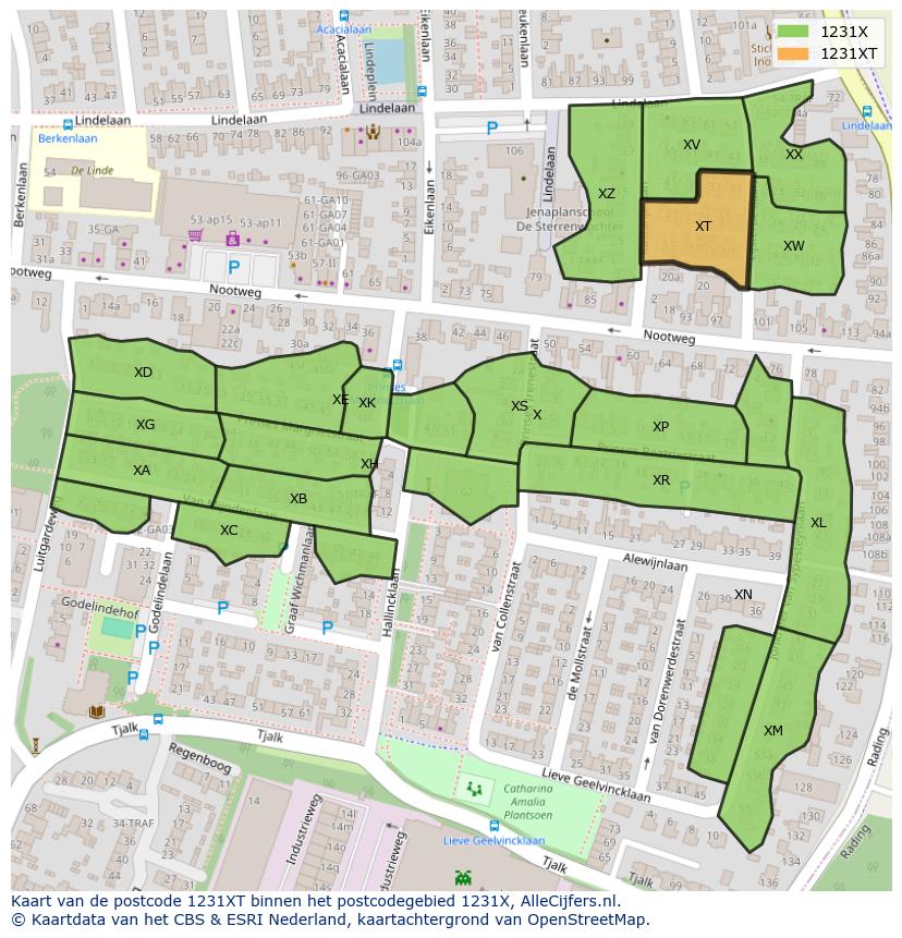 Afbeelding van het postcodegebied 1231 XT op de kaart.
