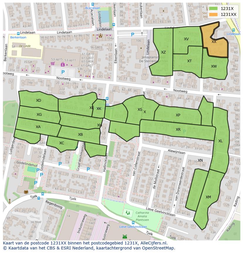 Afbeelding van het postcodegebied 1231 XX op de kaart.