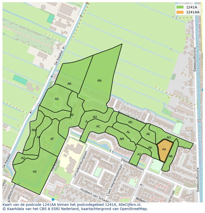 Afbeelding van het postcodegebied 1241 AA op de kaart.
