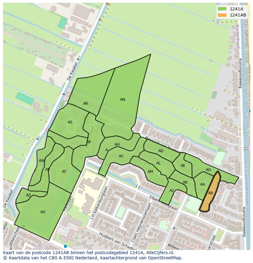 Afbeelding van het postcodegebied 1241 AB op de kaart.