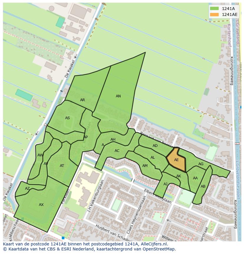 Afbeelding van het postcodegebied 1241 AE op de kaart.