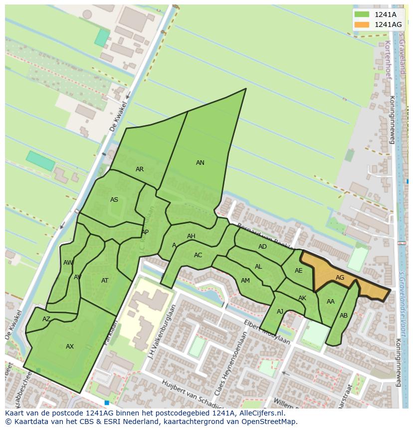 Afbeelding van het postcodegebied 1241 AG op de kaart.