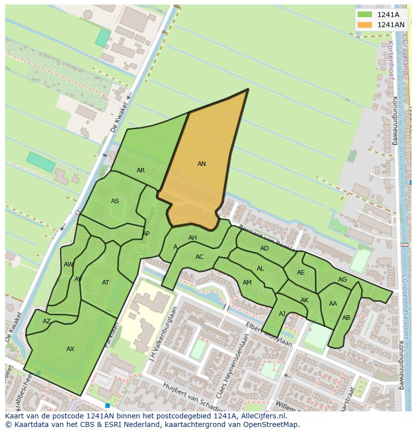 Afbeelding van het postcodegebied 1241 AN op de kaart.