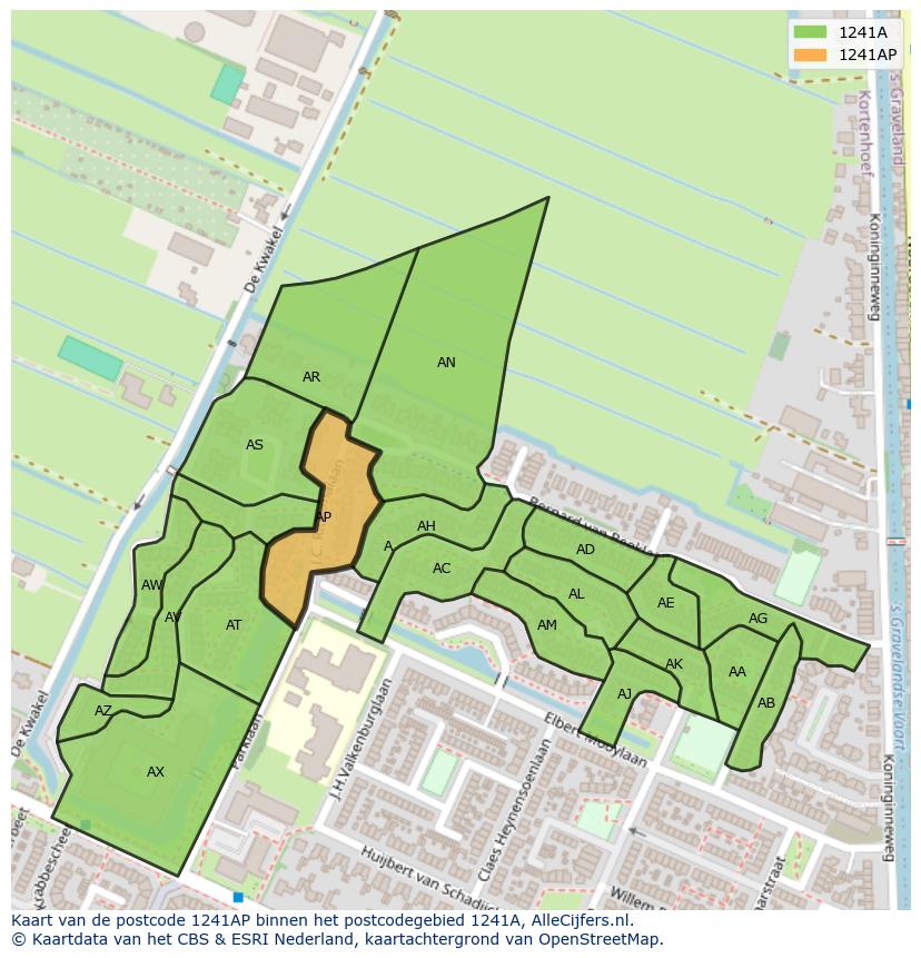 Afbeelding van het postcodegebied 1241 AP op de kaart.