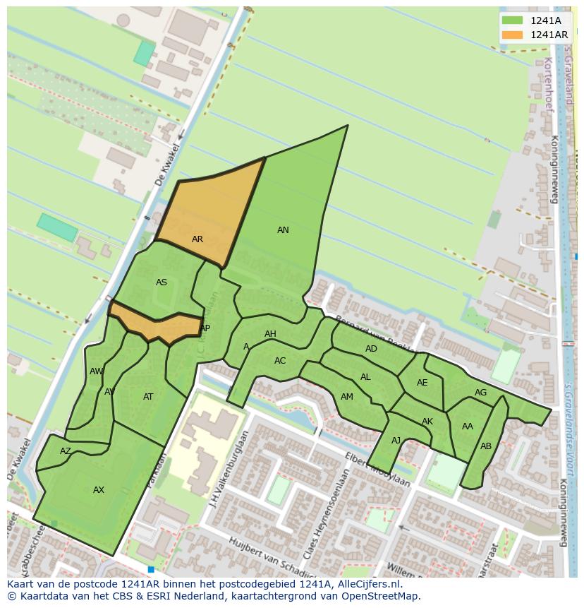 Afbeelding van het postcodegebied 1241 AR op de kaart.