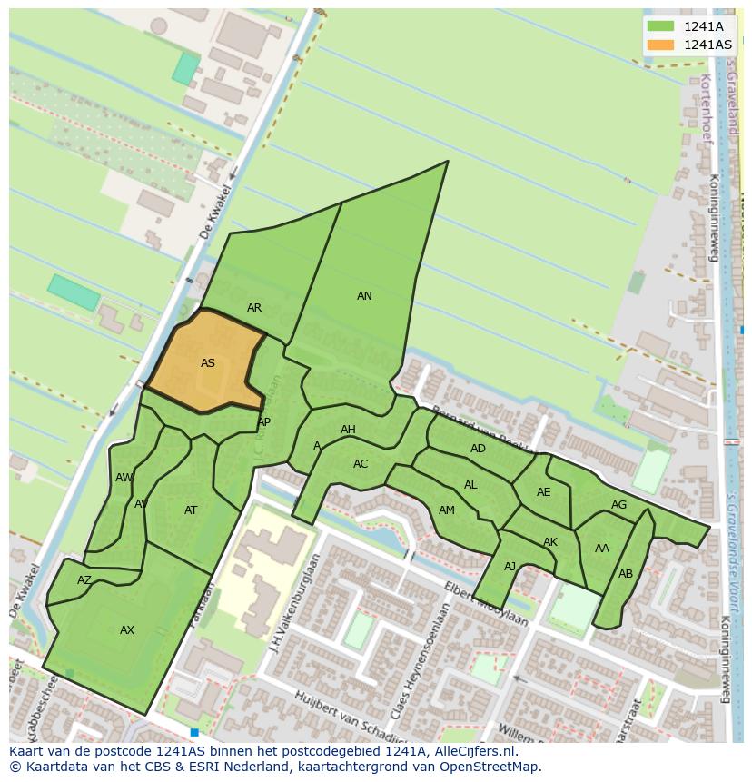 Afbeelding van het postcodegebied 1241 AS op de kaart.