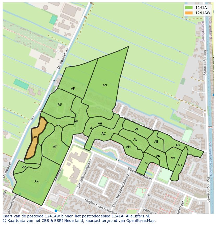 Afbeelding van het postcodegebied 1241 AW op de kaart.