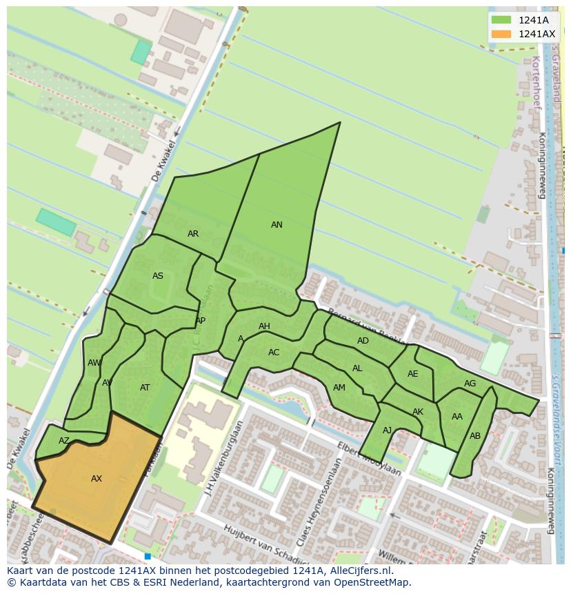 Afbeelding van het postcodegebied 1241 AX op de kaart.