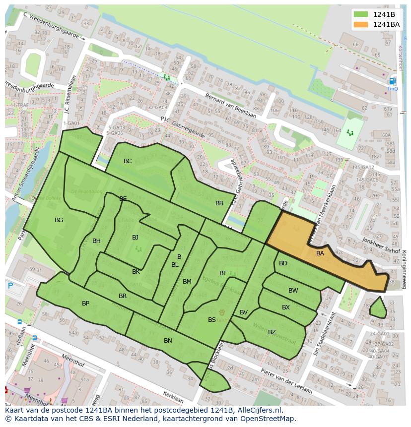 Afbeelding van het postcodegebied 1241 BA op de kaart.
