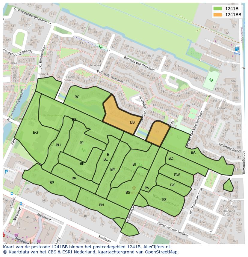 Afbeelding van het postcodegebied 1241 BB op de kaart.