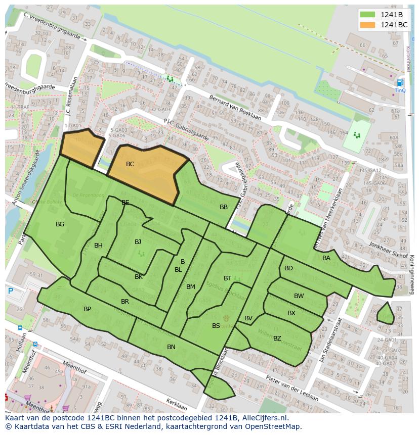 Afbeelding van het postcodegebied 1241 BC op de kaart.