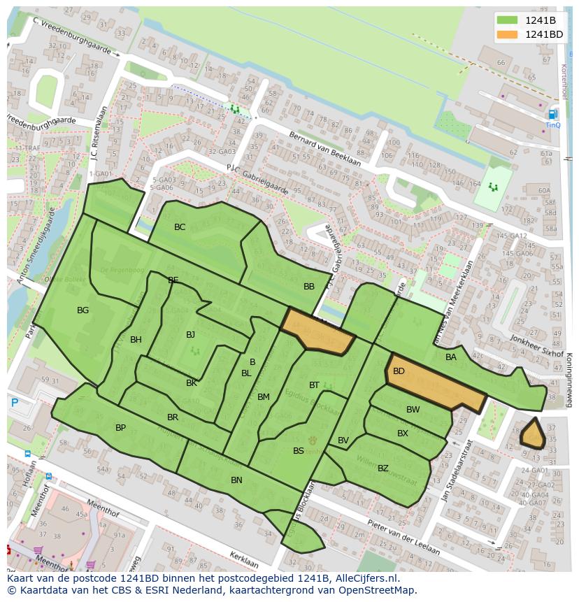 Afbeelding van het postcodegebied 1241 BD op de kaart.