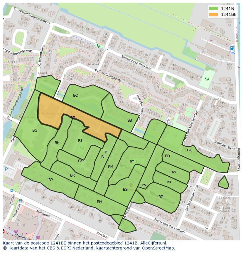 Afbeelding van het postcodegebied 1241 BE op de kaart.