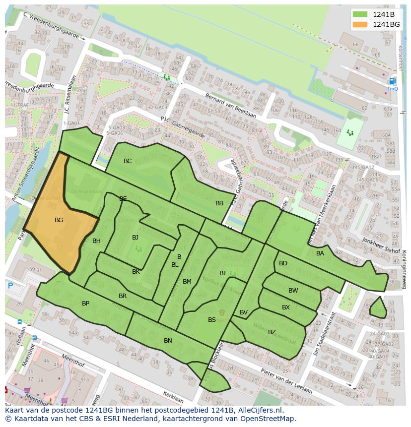 Afbeelding van het postcodegebied 1241 BG op de kaart.