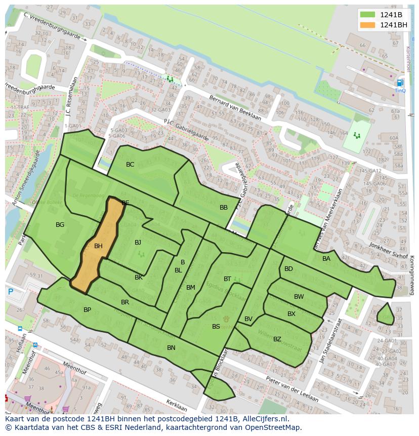 Afbeelding van het postcodegebied 1241 BH op de kaart.