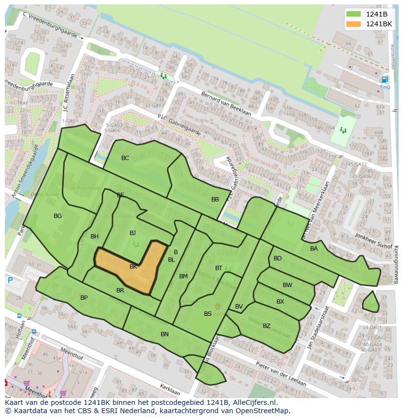 Afbeelding van het postcodegebied 1241 BK op de kaart.