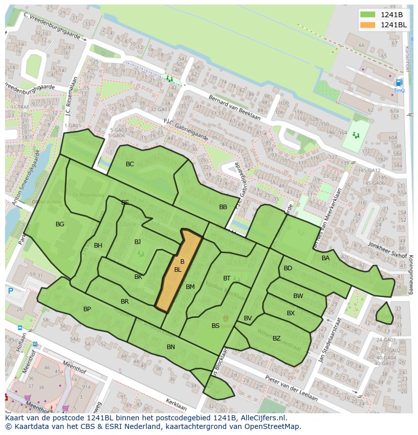 Afbeelding van het postcodegebied 1241 BL op de kaart.