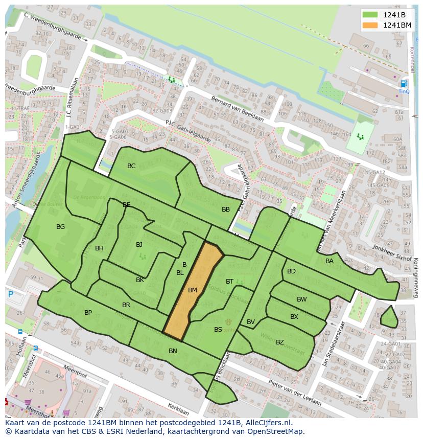 Afbeelding van het postcodegebied 1241 BM op de kaart.