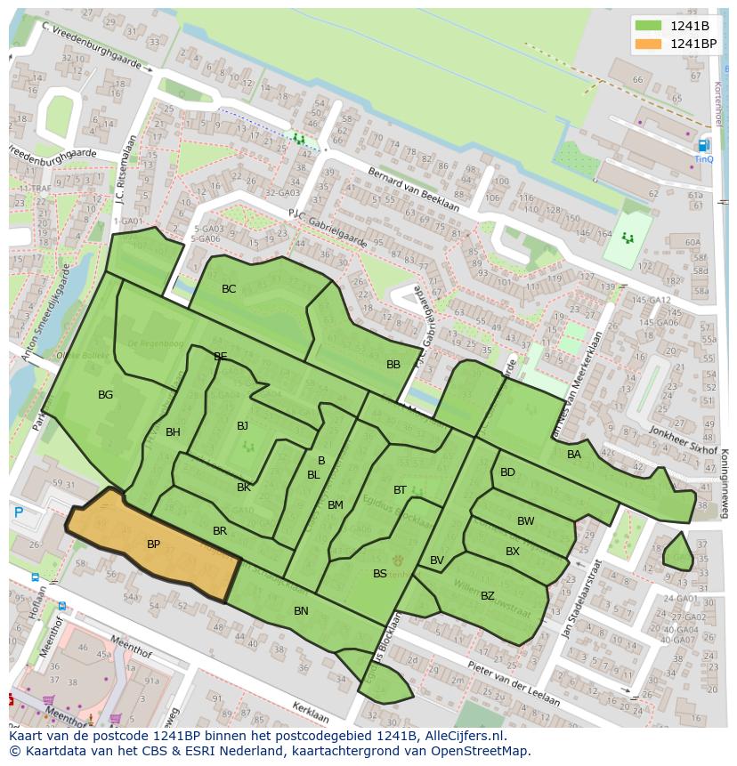 Afbeelding van het postcodegebied 1241 BP op de kaart.