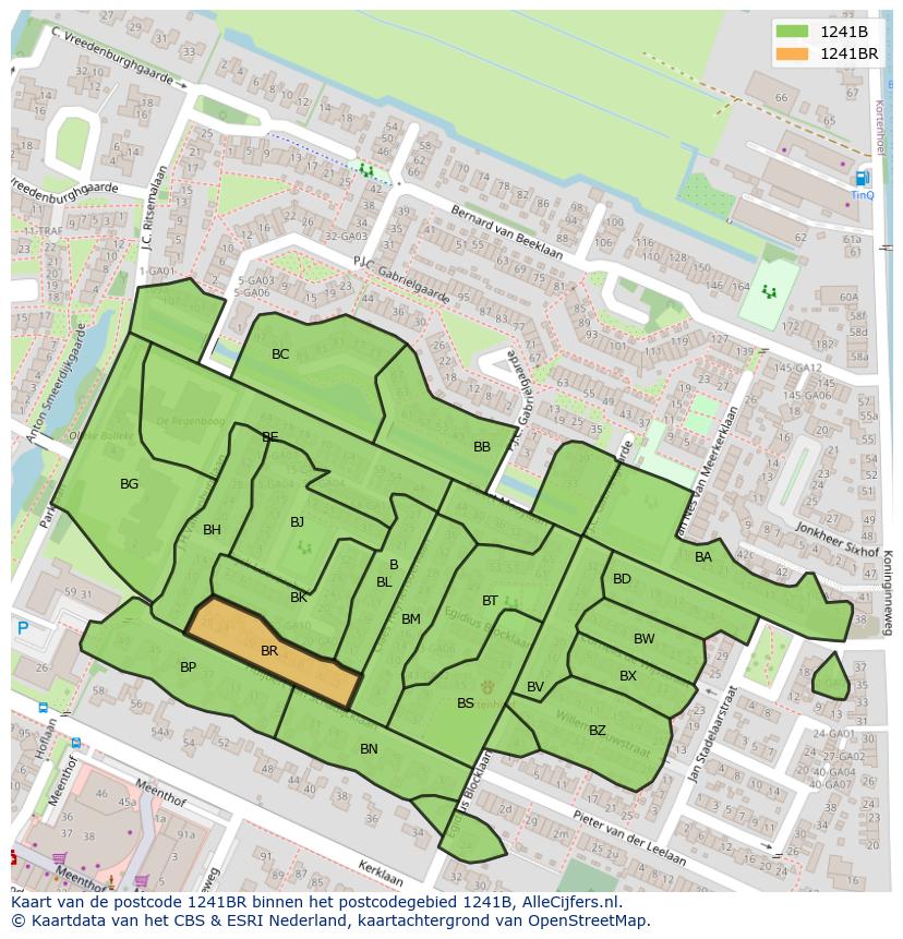 Afbeelding van het postcodegebied 1241 BR op de kaart.