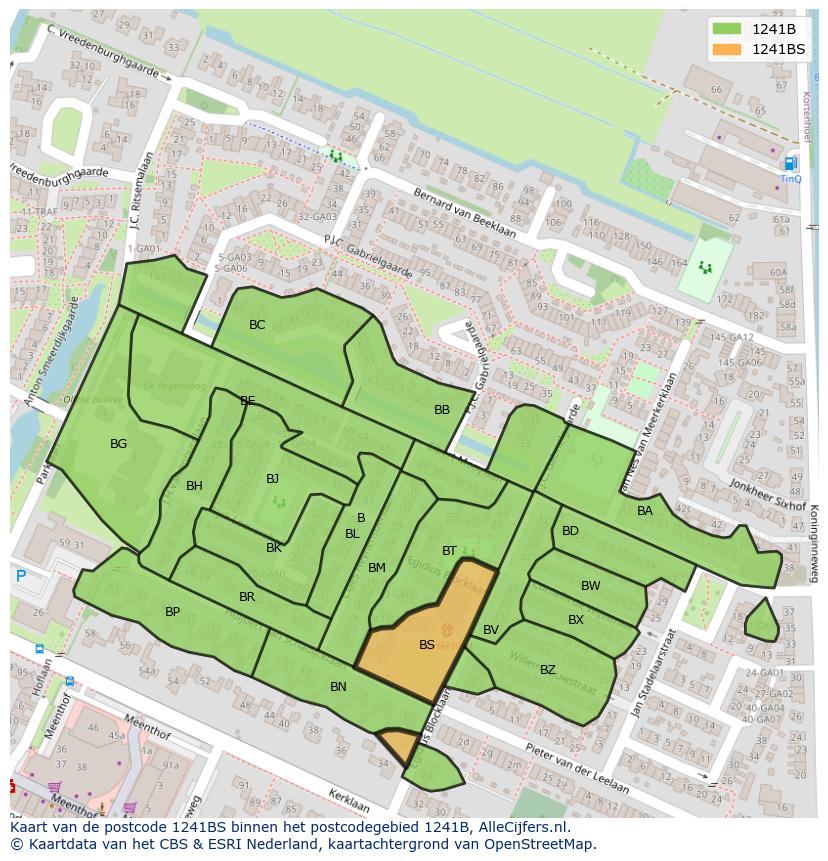 Afbeelding van het postcodegebied 1241 BS op de kaart.
