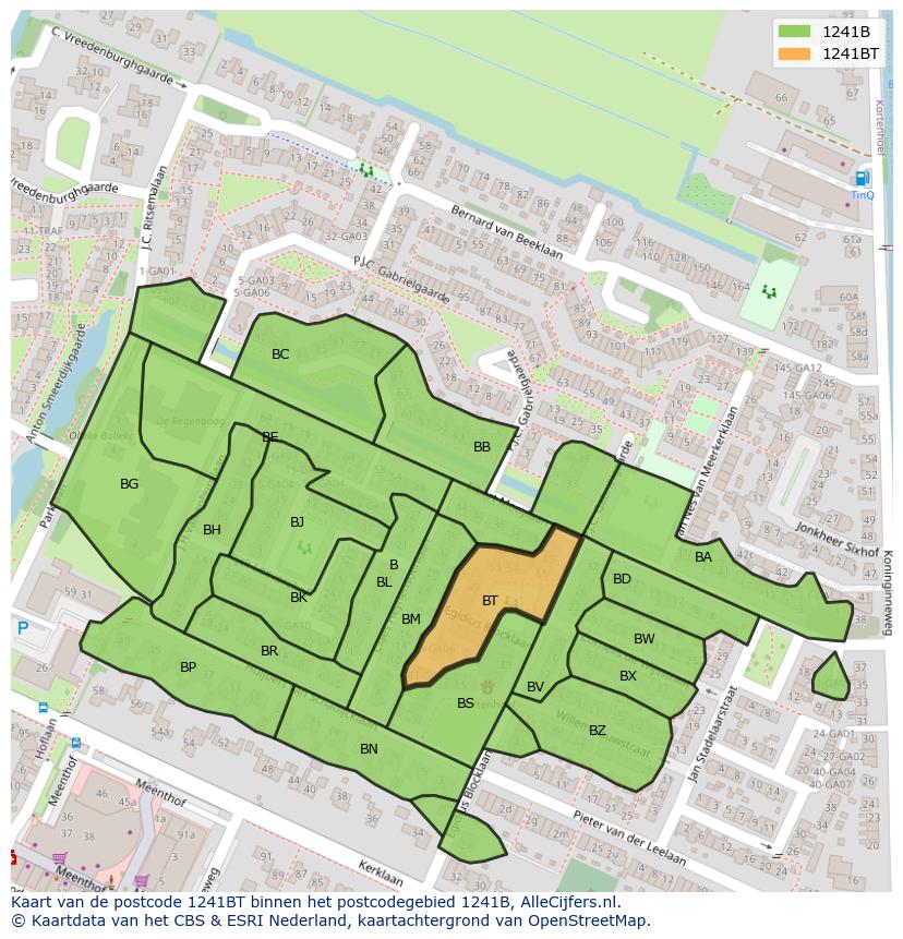 Afbeelding van het postcodegebied 1241 BT op de kaart.
