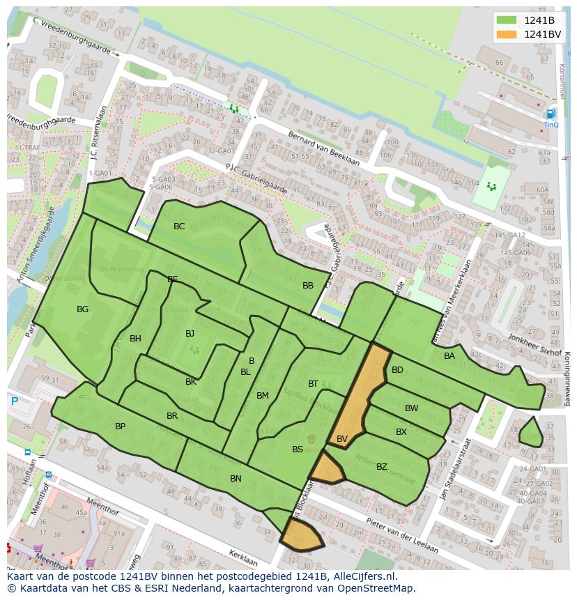 Afbeelding van het postcodegebied 1241 BV op de kaart.