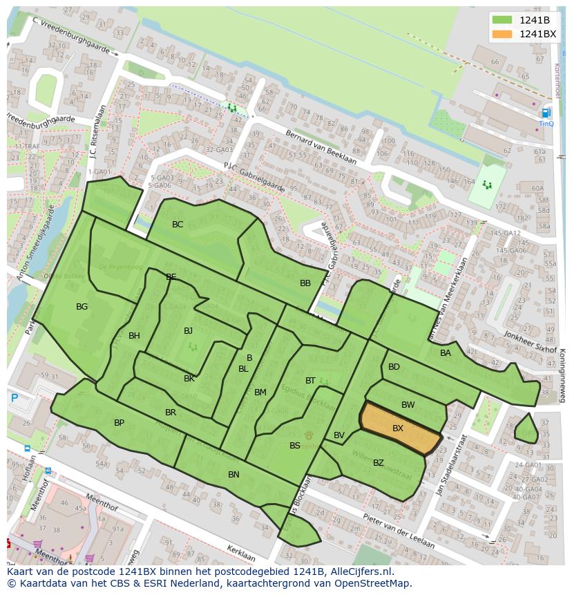 Afbeelding van het postcodegebied 1241 BX op de kaart.