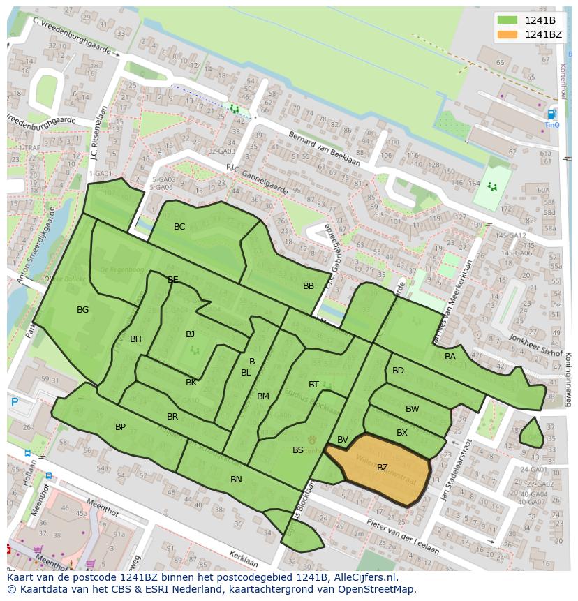 Afbeelding van het postcodegebied 1241 BZ op de kaart.