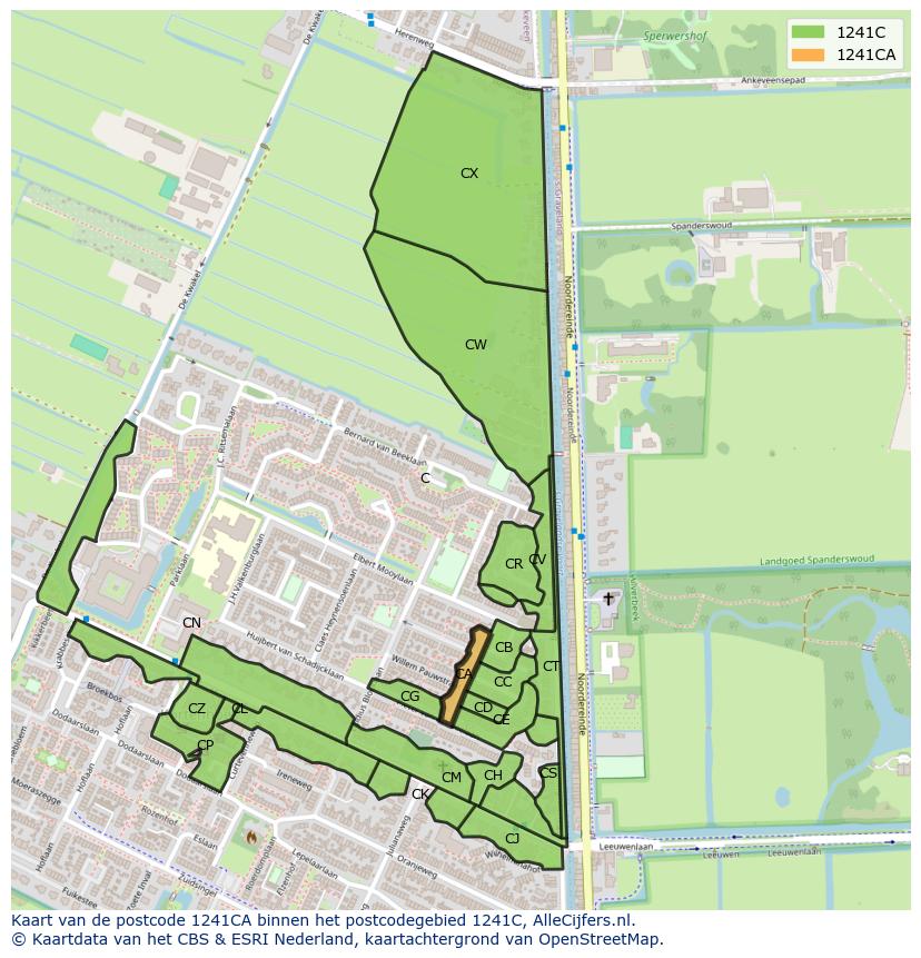 Afbeelding van het postcodegebied 1241 CA op de kaart.