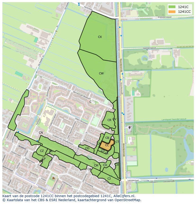 Afbeelding van het postcodegebied 1241 CC op de kaart.