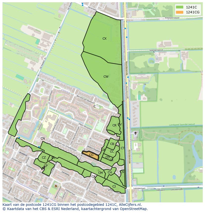 Afbeelding van het postcodegebied 1241 CG op de kaart.