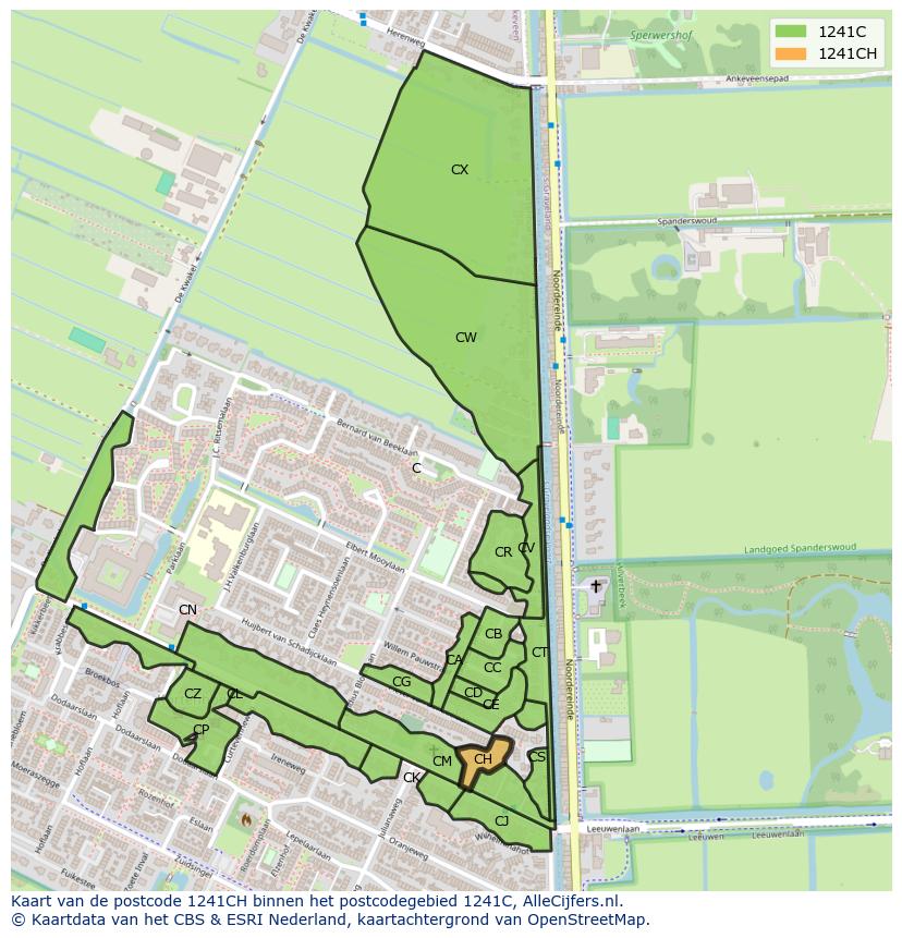 Afbeelding van het postcodegebied 1241 CH op de kaart.