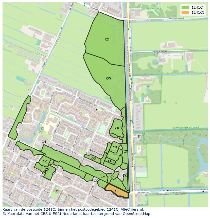 Afbeelding van het postcodegebied 1241 CJ op de kaart.