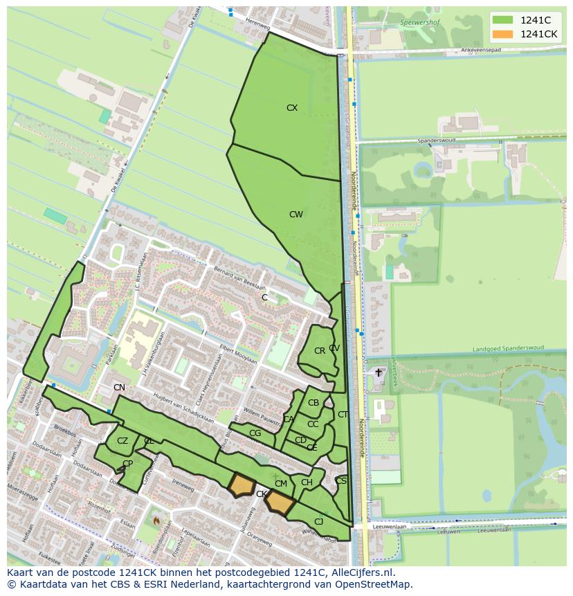 Afbeelding van het postcodegebied 1241 CK op de kaart.