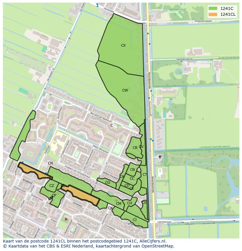 Afbeelding van het postcodegebied 1241 CL op de kaart.
