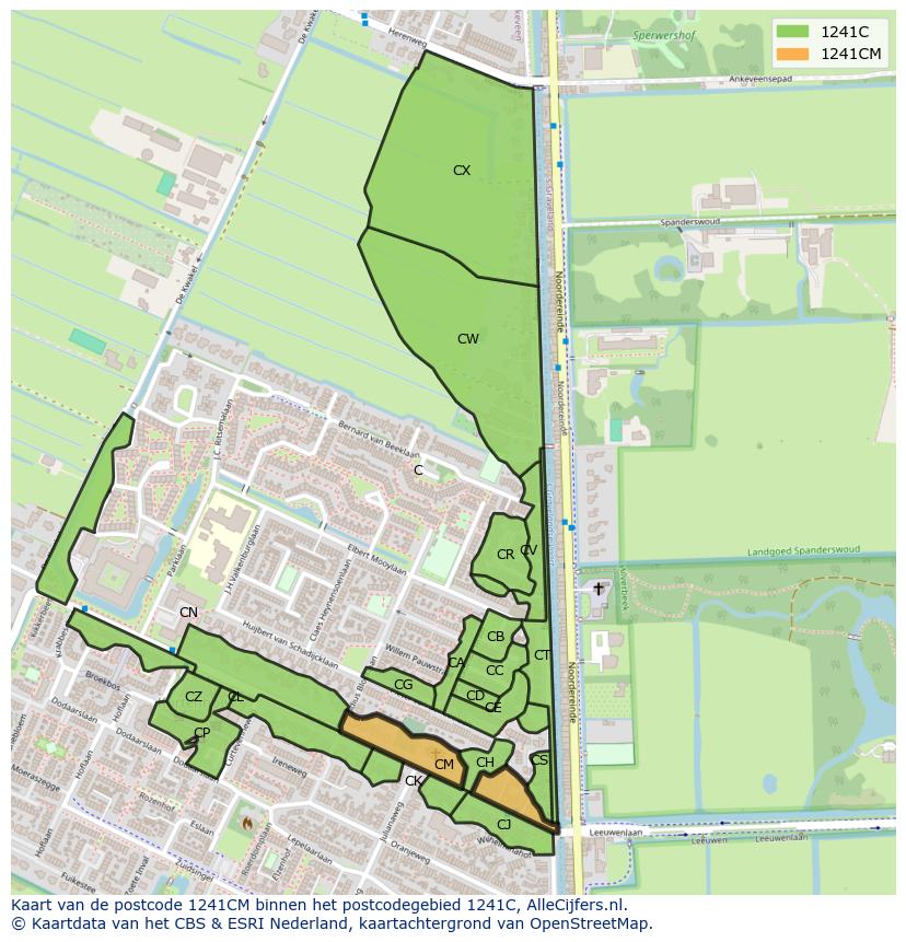 Afbeelding van het postcodegebied 1241 CM op de kaart.