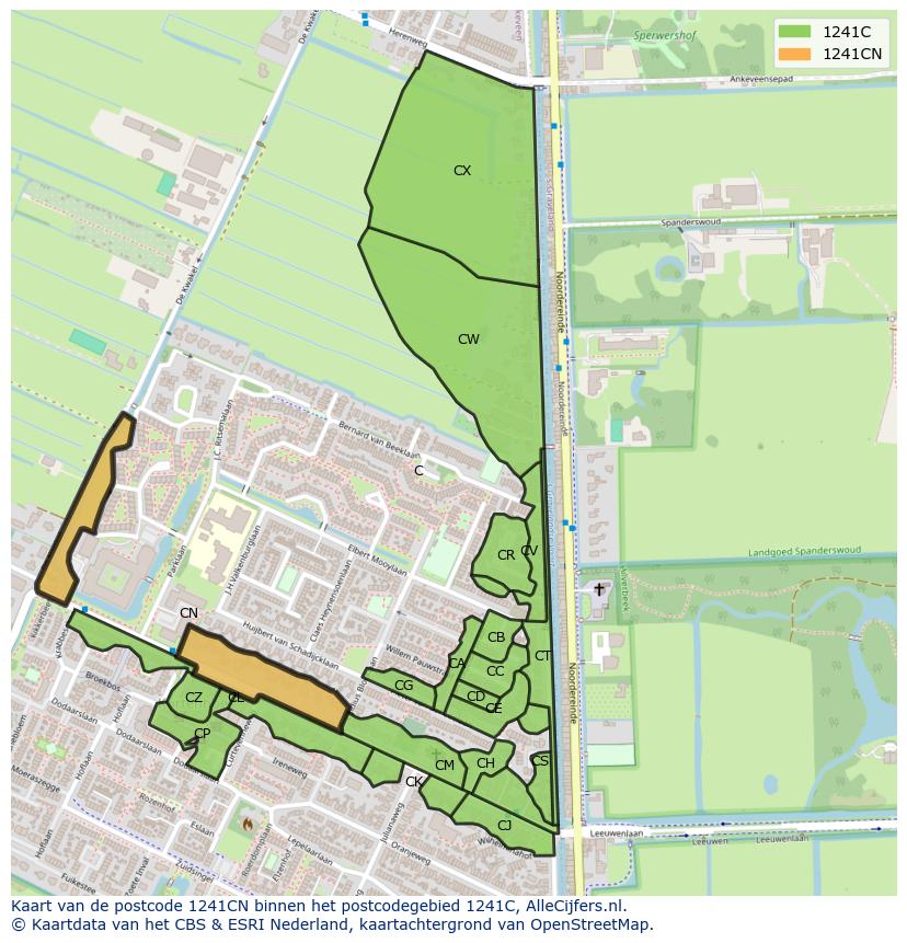Afbeelding van het postcodegebied 1241 CN op de kaart.
