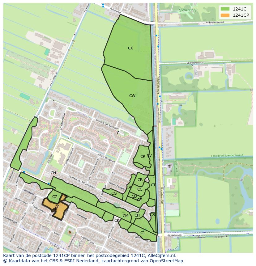 Afbeelding van het postcodegebied 1241 CP op de kaart.