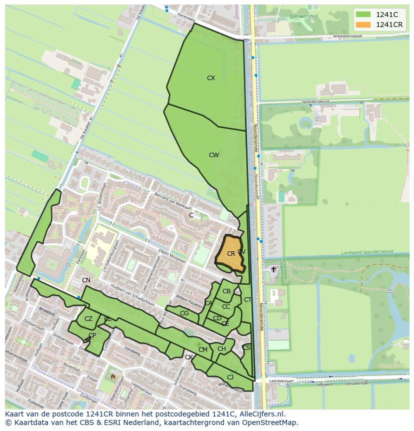 Afbeelding van het postcodegebied 1241 CR op de kaart.