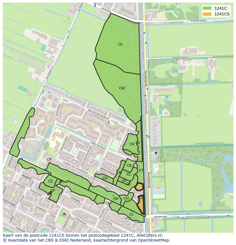 Afbeelding van het postcodegebied 1241 CS op de kaart.