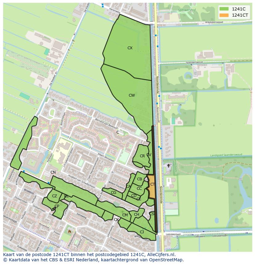 Afbeelding van het postcodegebied 1241 CT op de kaart.