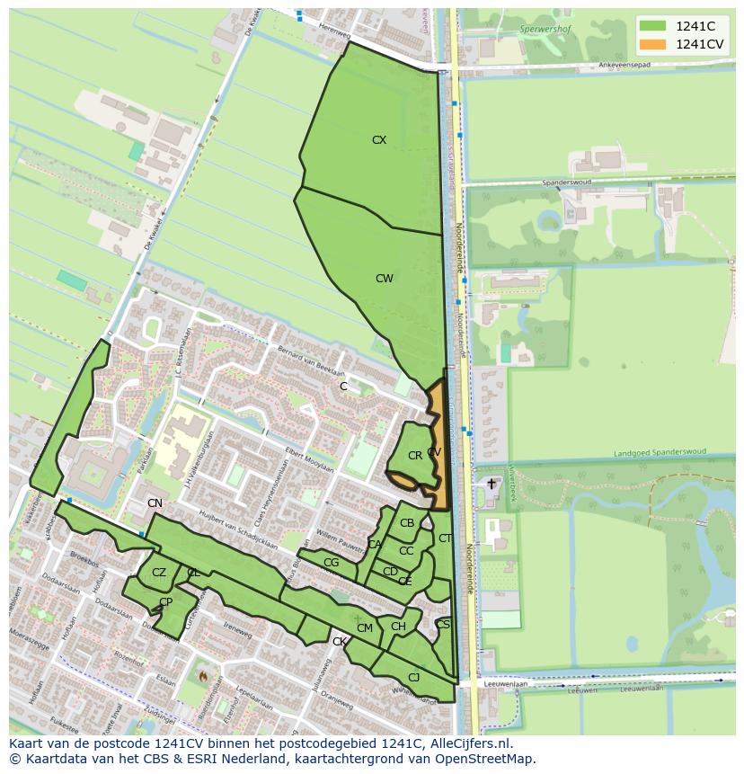 Afbeelding van het postcodegebied 1241 CV op de kaart.