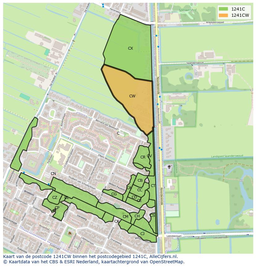Afbeelding van het postcodegebied 1241 CW op de kaart.
